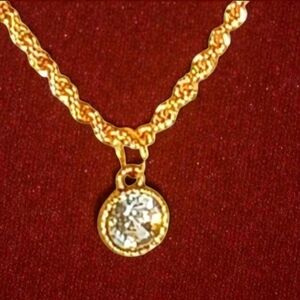 Gold Rope Chain Choker Necklace with Faux Diamond Iced Out Bling Glam Luxe 1970s